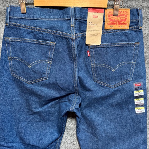 Levis 505 Regular Jeans Mens 34x32 Blue Denim 100% Cotton Straight Fit - Picture 5 of 11